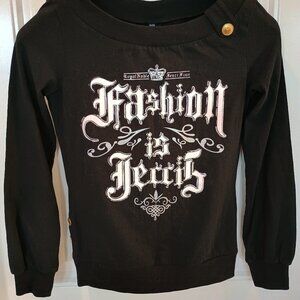 NYC Small Knit Top Black Large Unique Graphic Long Sleeve 96% Cotton Twee Cute